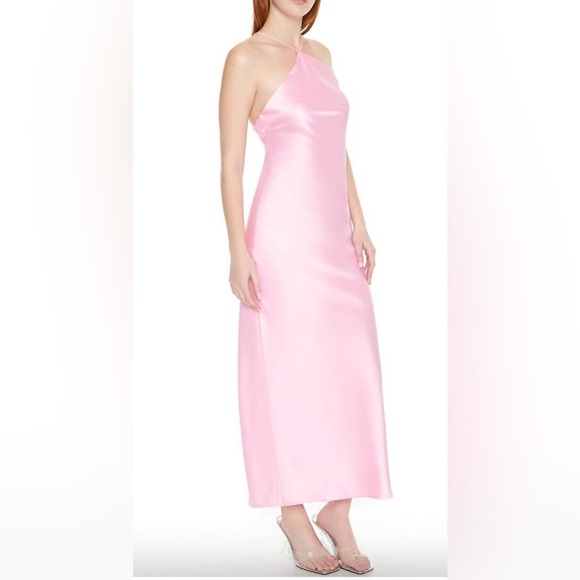A satin slip dress featuring a halter neckline that forms a Y-back design - Picture 3 of 3